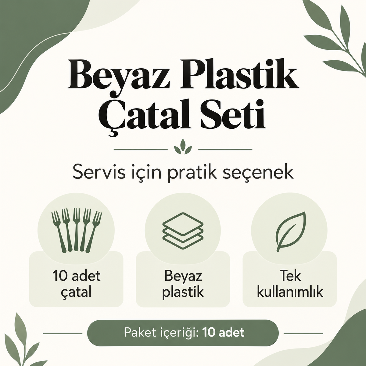 Plastik Çatal Seti - 10'lu Paket - Beyaz Renk - Kullan At Çatal - ürün özellikleri ve kullanım faydaları afişi
