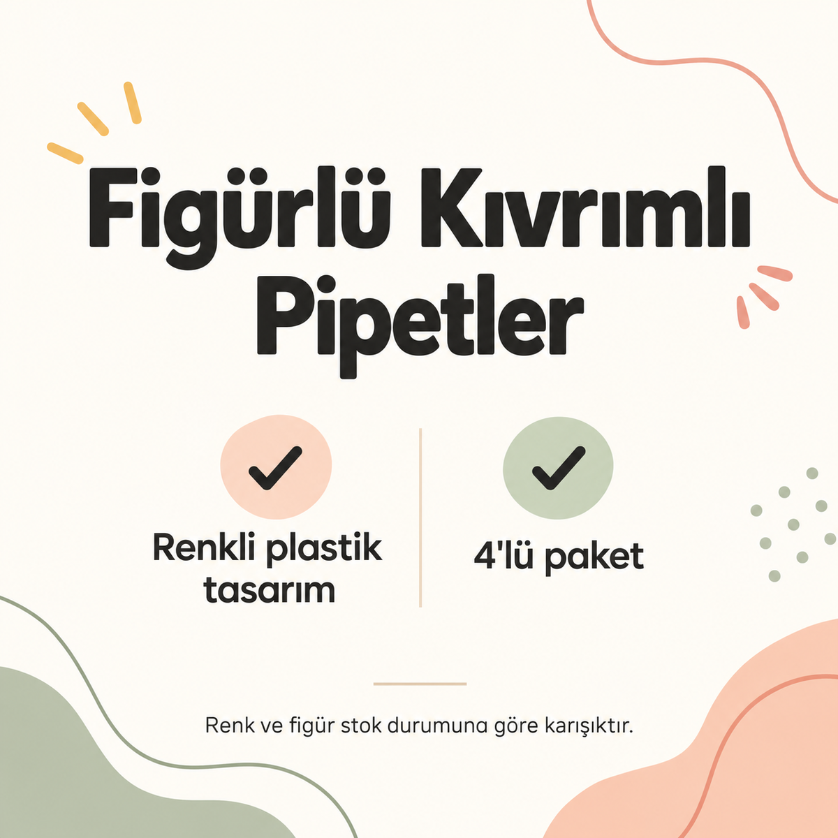 Kıvrımlı Renkli Plastik Pipet - Figürlü Tasarım - 4'lü Paket - ürün özellikleri ve kullanım faydaları afişi