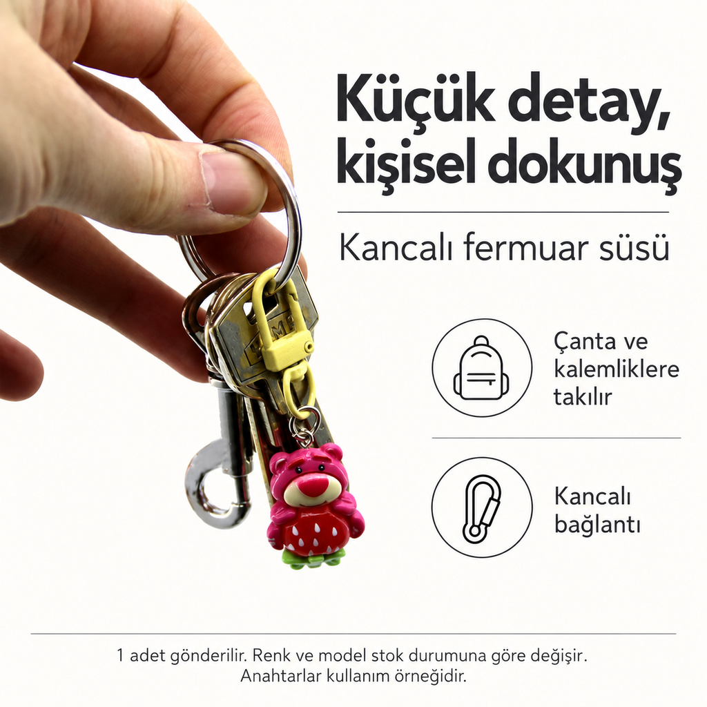 Fermuar Süsü - Anahtarlık Charm - Kancalı Tasarım - ürün özellikleri ve kullanım faydaları afişi