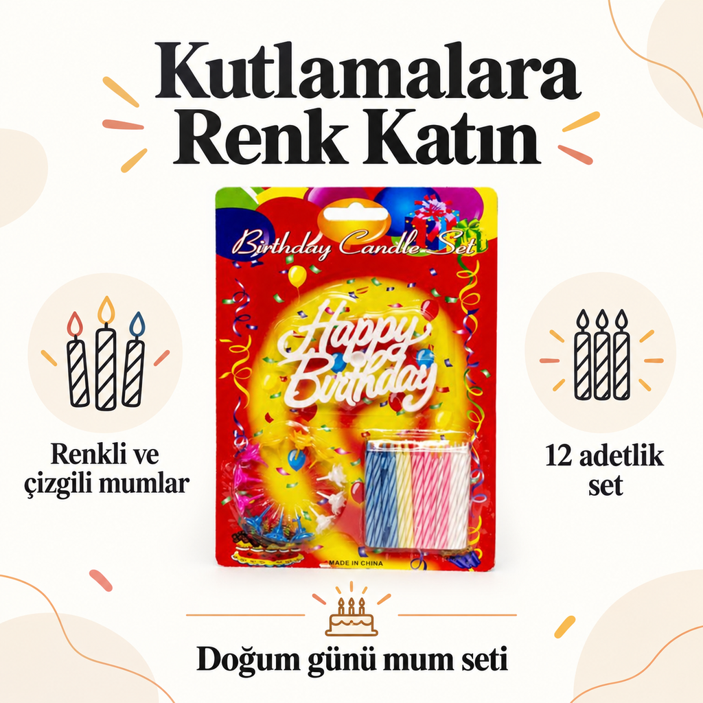 Happy Birthday Temalı Renkli Doğum Günü Mum Seti - ürün özellikleri ve kullanım faydaları afişi
