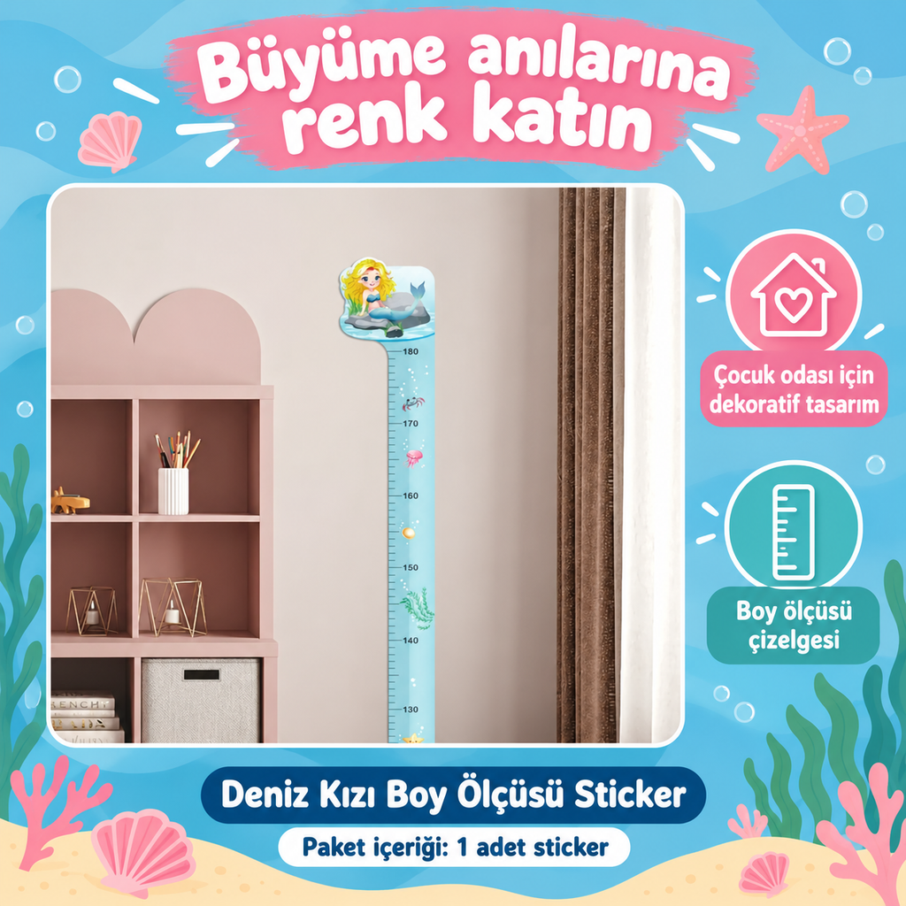 Sevimli Deniz Kızı Boy Ölçüsü Sticker - ürün özellikleri ve kullanım faydaları afişi