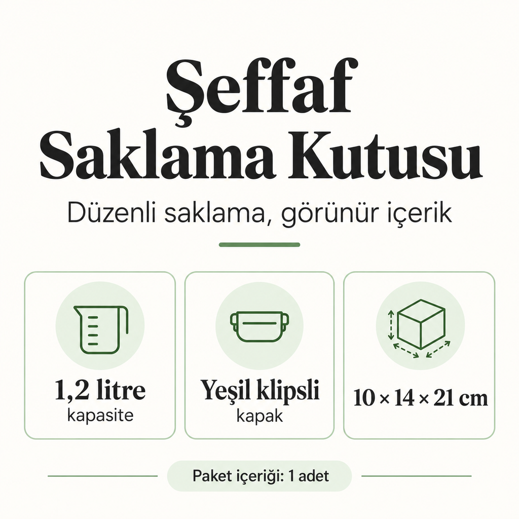 Şeffaf Saklama Kutusu 1.2 Litre - ürün özellikleri ve kullanım faydaları afişi