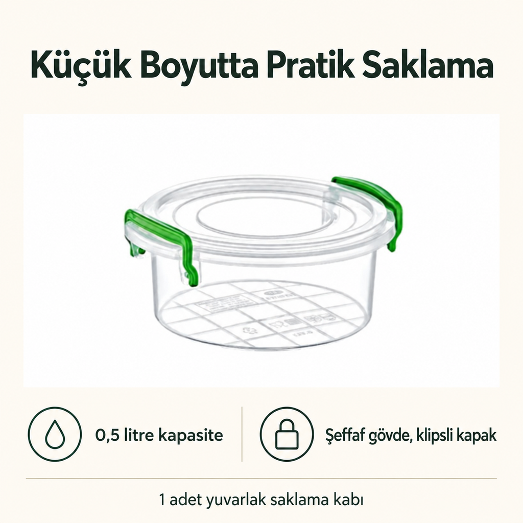 Mini Yuvarlak Saklama Kabı 0.5 Litre - ürün özellikleri ve kullanım faydaları afişi