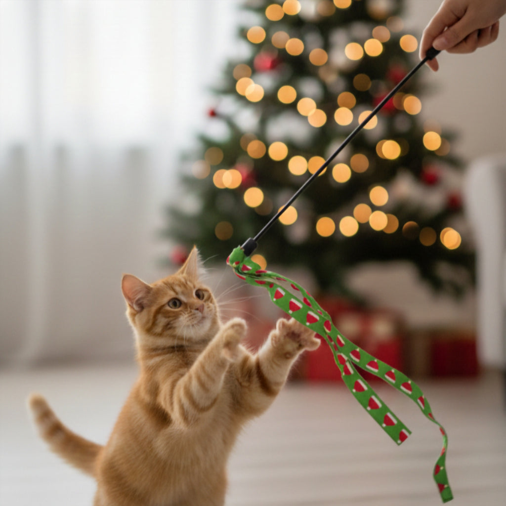 Yılbaşı Temalı Kedi Oyun Oltası - ayrıntı ve kullanım görünümü