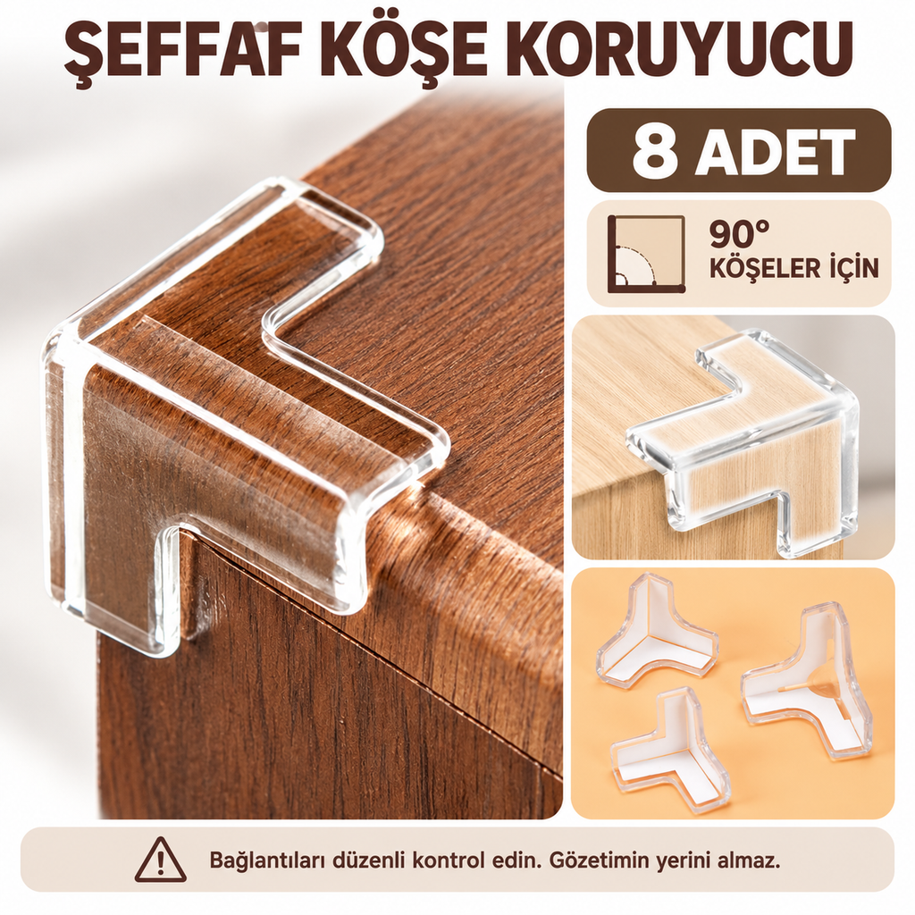 8'li Set Silikon Şeffaf Masa Kenarı Koruma Aparatı - özellik ve kullanım bilgileri