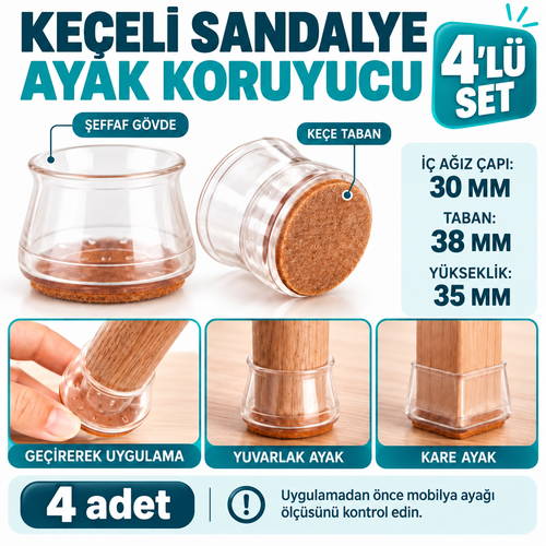 4'lü Keçeli Şeffaf Silikon Sandalye Ayak Koruyucu Seti - özellik ve kullanım bilgileri