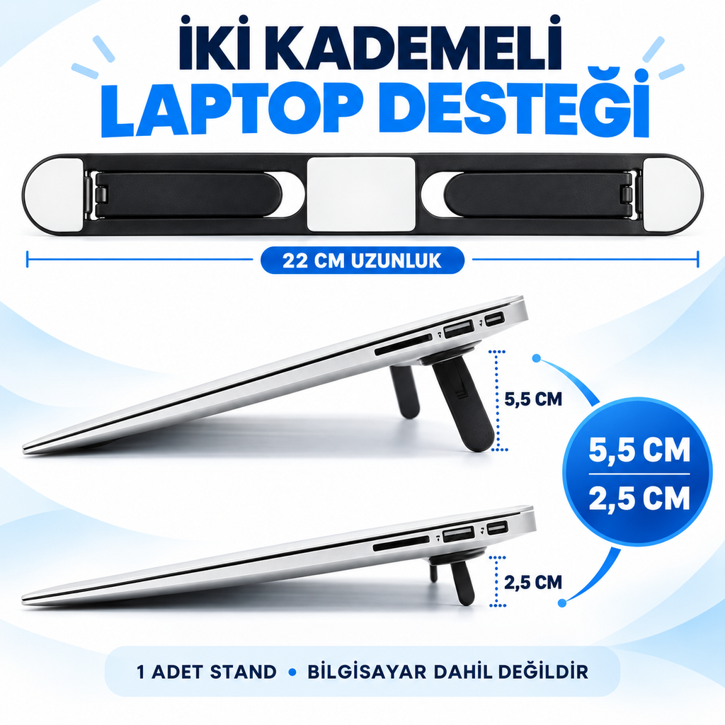 Siyah 2 Kademeli Katlanabilir ve Yapışkanlı Laptop Standı - özellik ve kullanım bilgileri