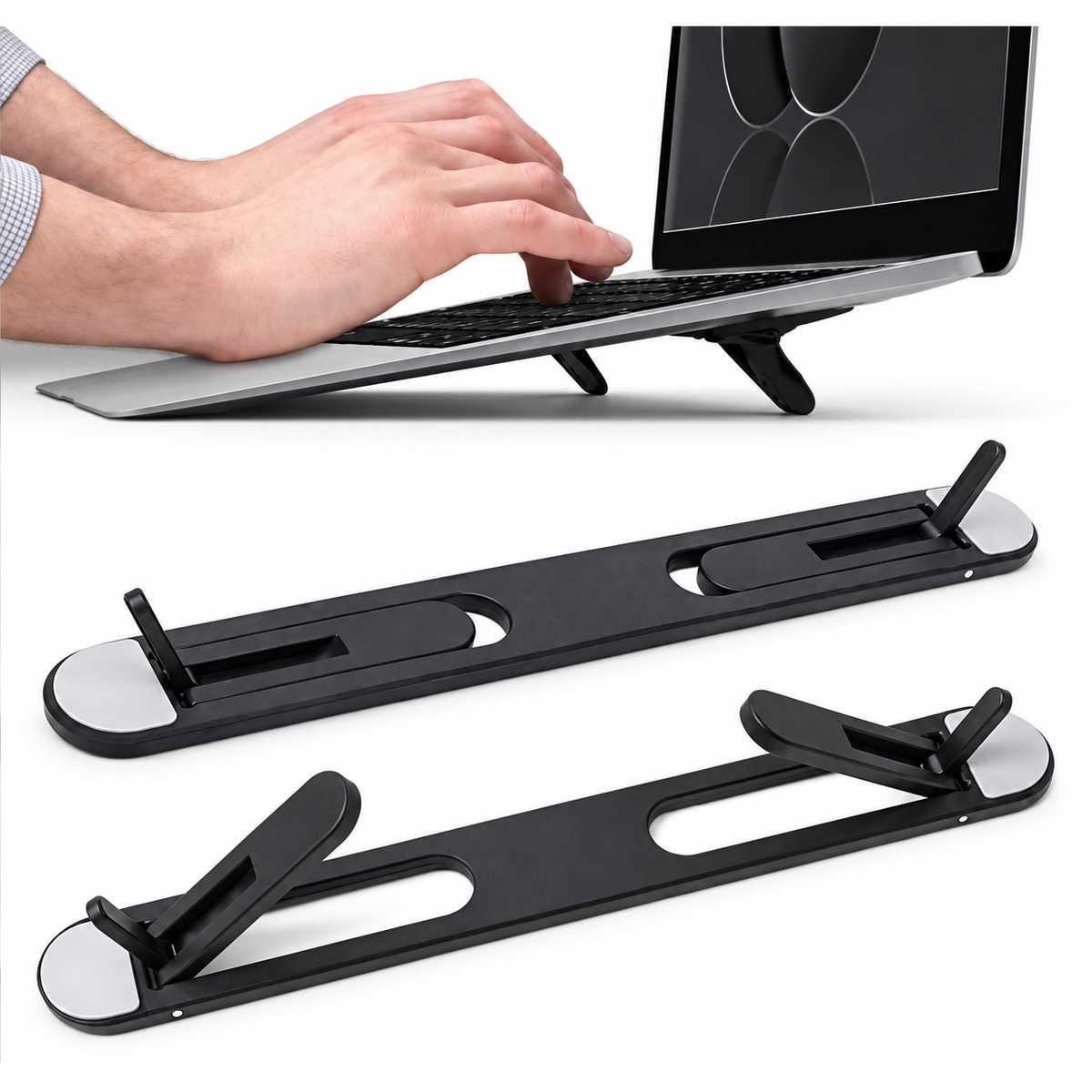 Siyah 2 Kademeli Katlanabilir ve Yapışkanlı Laptop Standı - ürün görünümü