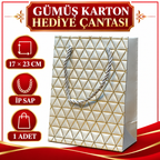 Gümüş Geometrik Desenli Orta Boy Karton Hediye Çantası - özellik ve kullanım bilgileri