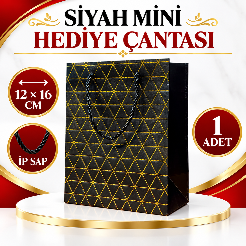 Siyah Geometrik Desenli Mini Boy Karton Hediye Çantası - özellik ve kullanım bilgileri
