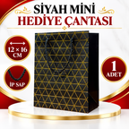 Siyah Geometrik Desenli Mini Boy Karton Hediye Çantası - özellik ve kullanım bilgileri