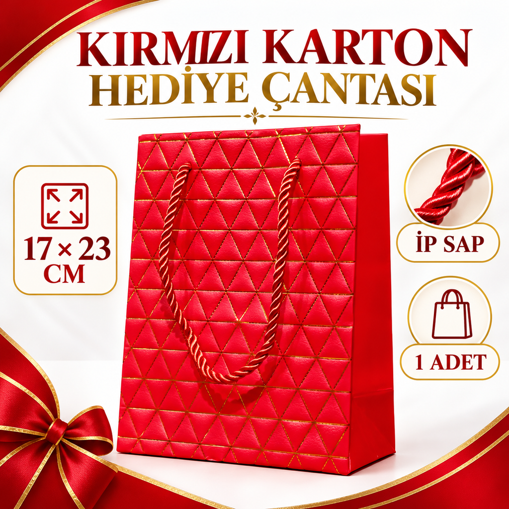 Kırmızı Geometrik Desenli Orta Boy Karton Hediye Çantası - özellik ve kullanım bilgileri