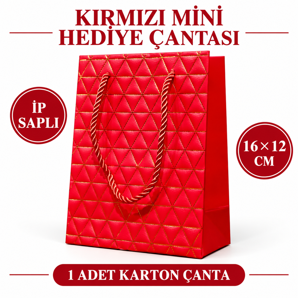 Kırmızı Geometrik Desenli Mini Boy Karton Hediye Çantası - özellik ve kullanım bilgileri