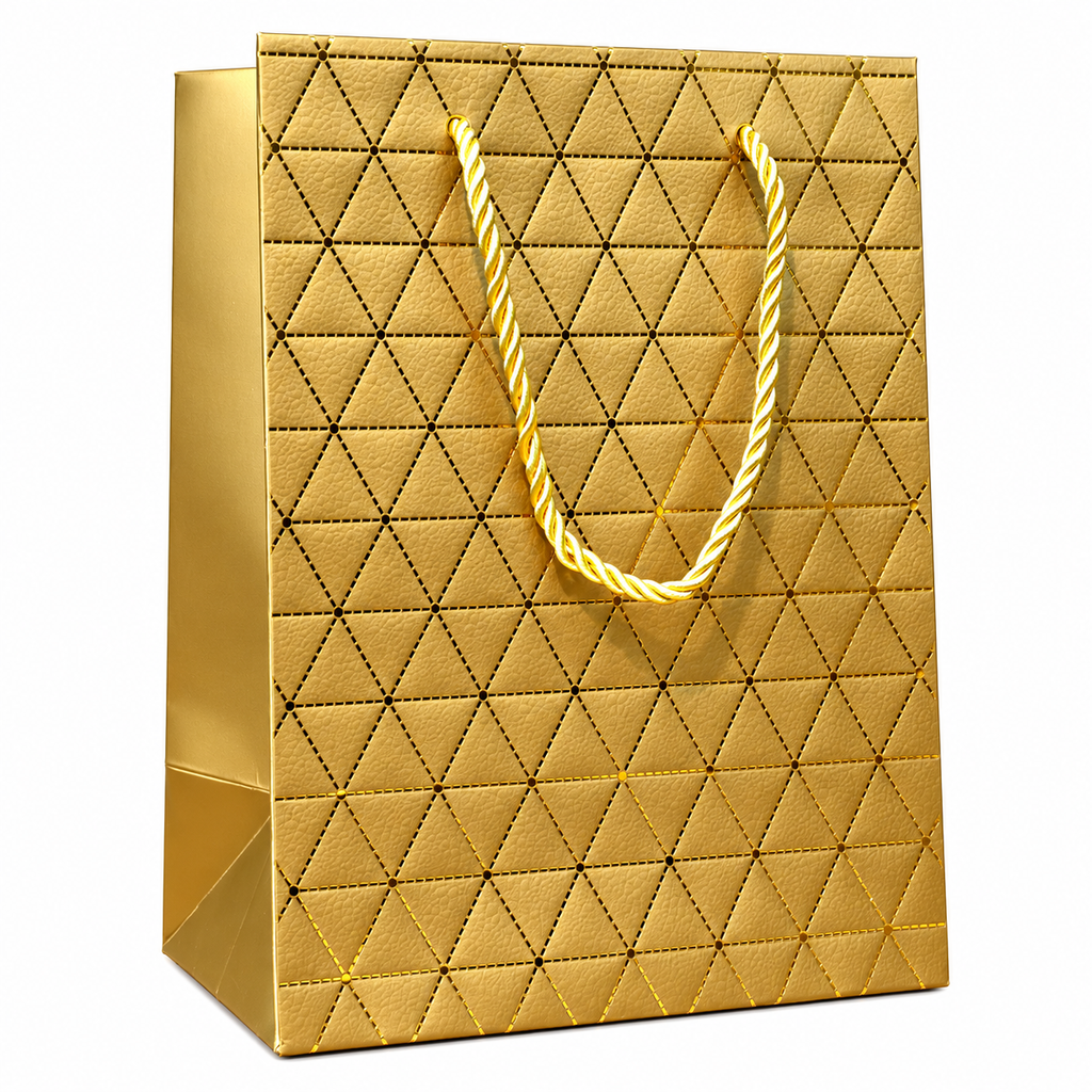 Gold Geometrik Desenli Büyük Boy Karton Hediye Çantası - ürün görünümü
