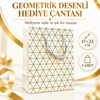 Beyaz Geometrik Desenli Orta Boy Karton Hediye Çantası - özellik ve kullanım bilgileri
