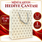 Beyaz Geometrik Desenli Mini Boy Karton Hediye Çantası - özellik ve kullanım bilgileri