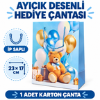 Ayıcık Desenli Mavi Küçük Boy Karton Hediye Çantası - özellik ve kullanım bilgileri