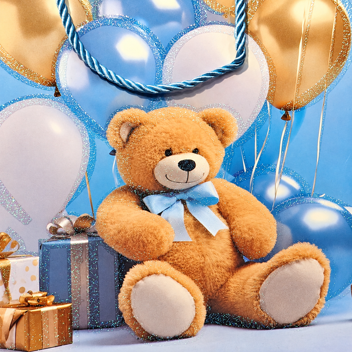 Ayıcık Desenli Mavi Küçük Boy Karton Hediye Çantası - ürün görünümü