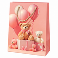 Ayıcık Desenli Pembe Büyük Boy Karton Hediye Çantası - ürün görünümü