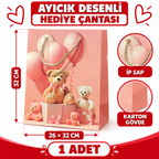 Ayıcık Desenli Pembe Büyük Boy Karton Hediye Çantası - özellik ve kullanım bilgileri