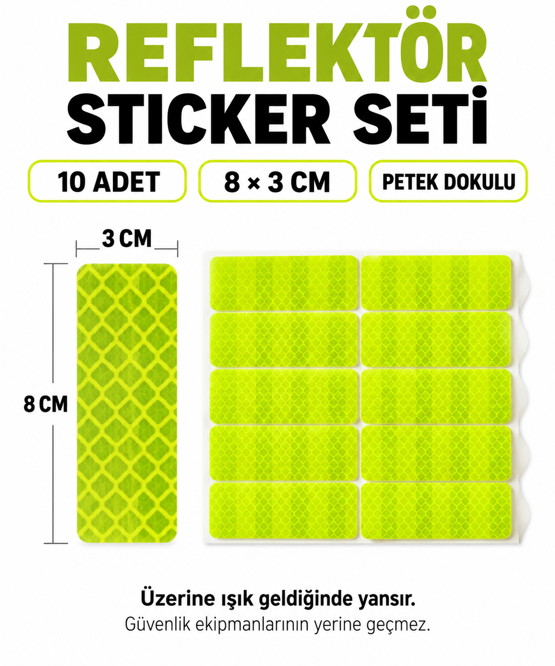 Altıgen Petek Dokulu 10 Adet Reflektör Sticker Seti - özellik ve kullanım bilgileri