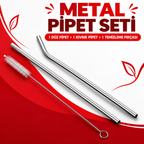 Ekstra Uzun Paslanmaz Çelik Pipet Seti – 3 Parça (Eğri + Düz + Fırça) - özellik ve kullanım bilgileri