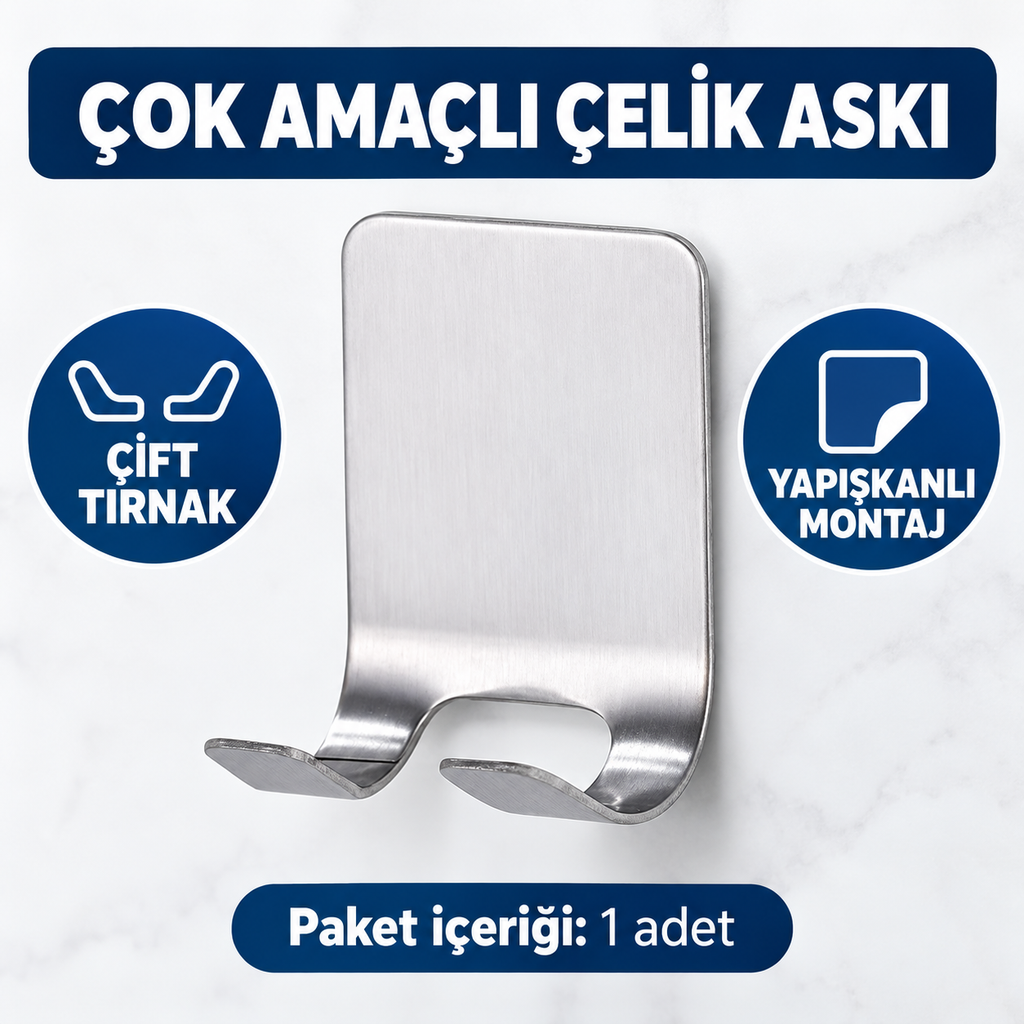 Çok Amaçlı Kendinden Yapışkanlı Paslanmaz Çelik Askı - özellik ve kullanım bilgileri