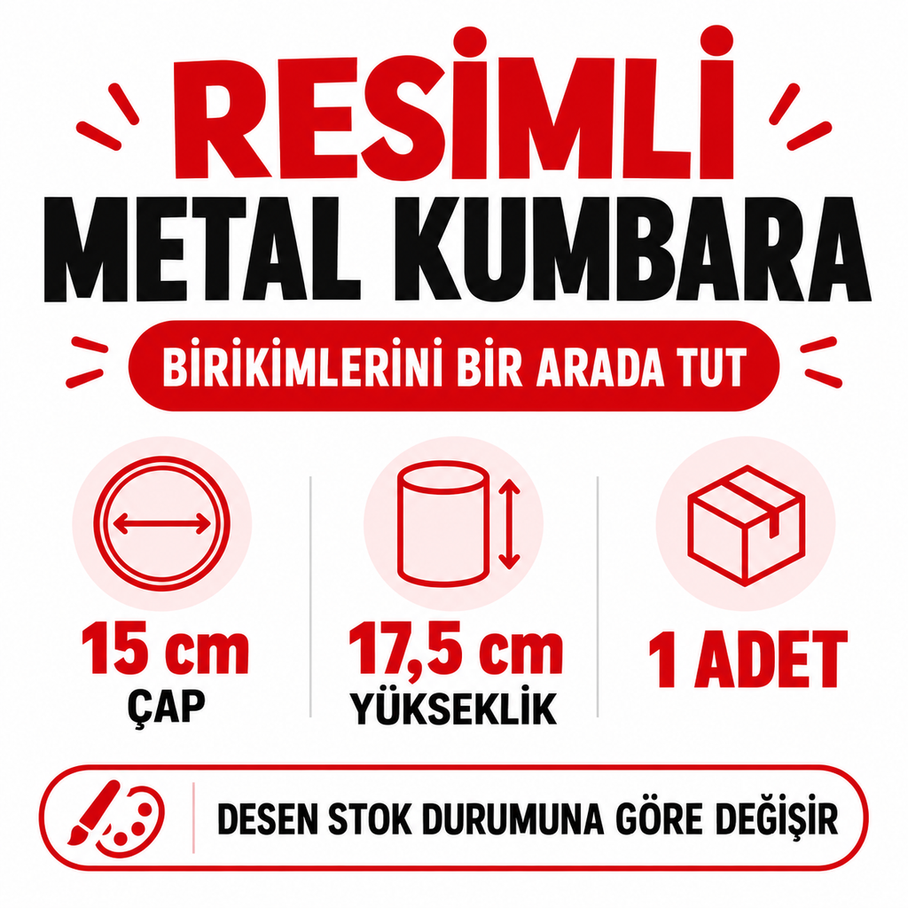 Resimli Metal Kumbara - Büyük Boy - Karışık Desenli - özellik ve kullanım bilgileri