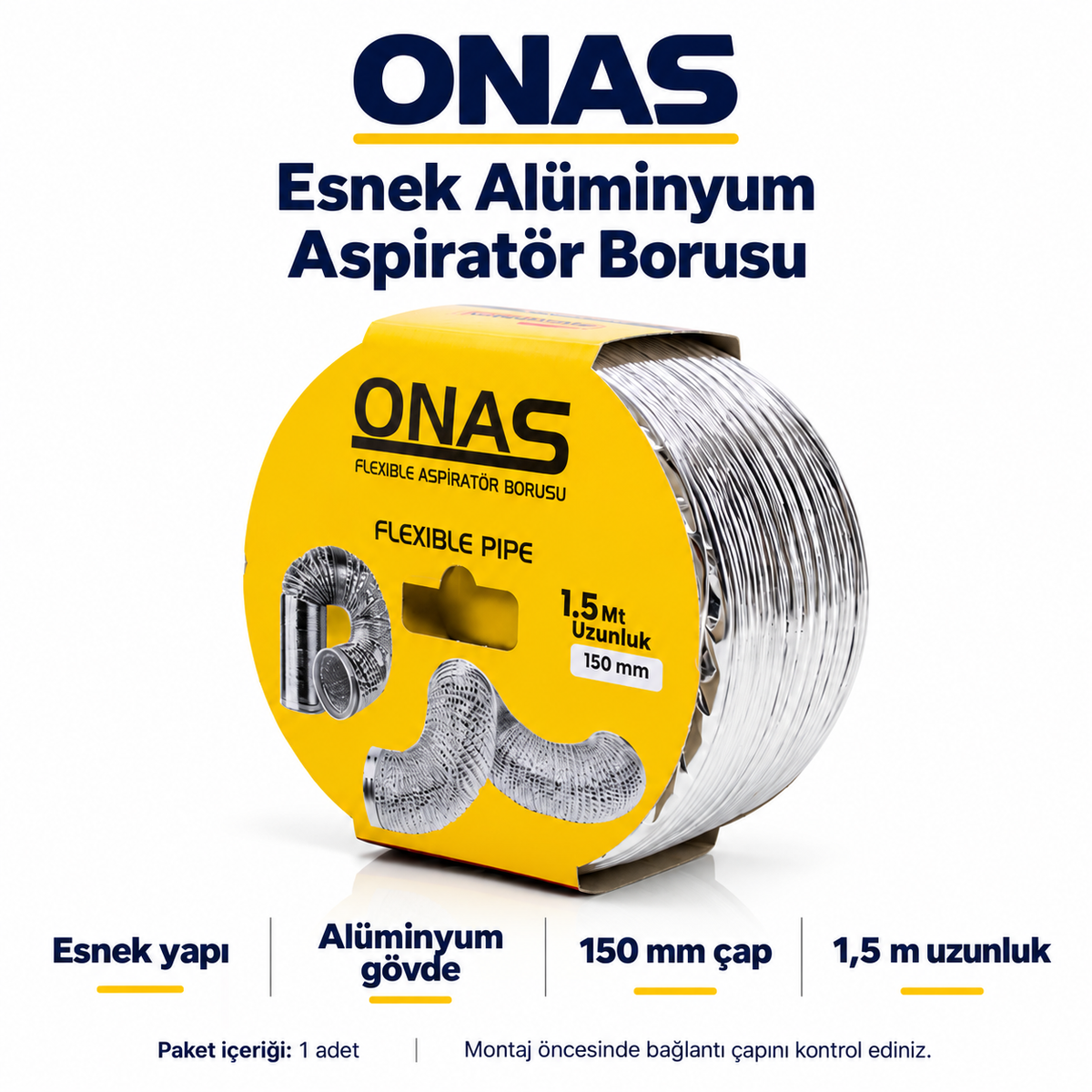 Aspiratör Borusu - Esnek - 150 mm x 1.5 mt - özellik ve kullanım bilgileri