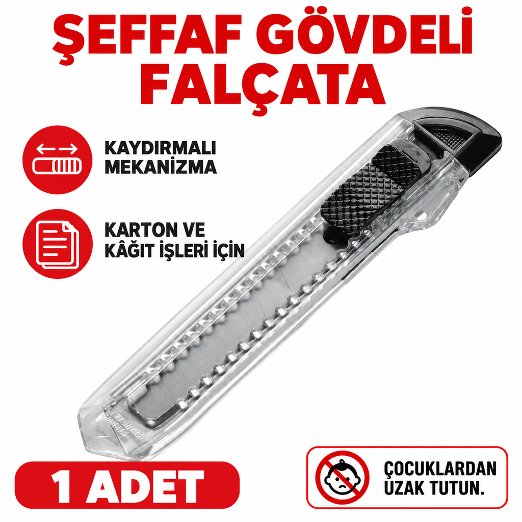 Büyük Falçata - Maket Bıçağı - Şeffaf Plastik Gövdeli - özellik ve kullanım bilgileri