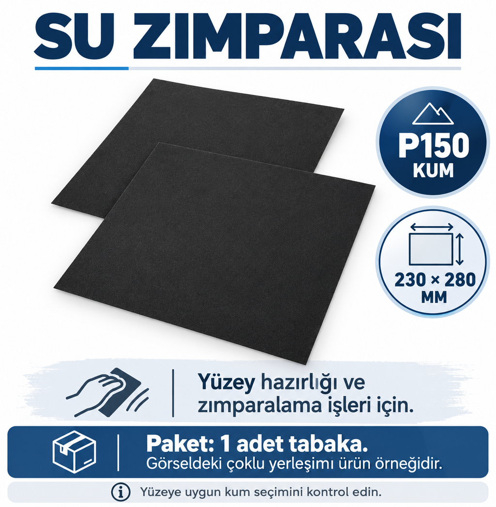 Su Zımparası - P150 Kum - Kağıt - 230x280 mm - özellik ve kullanım bilgileri