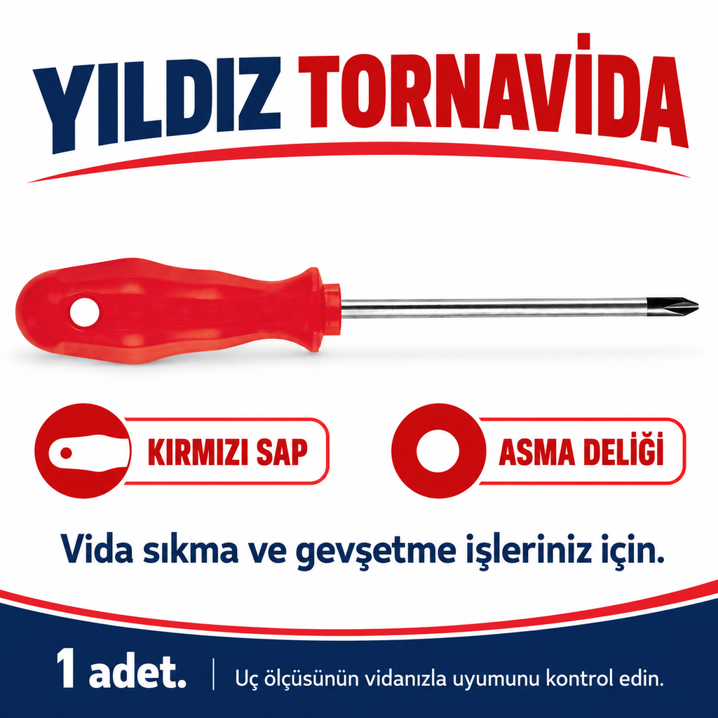Yıldız Tornavida - Kırmızı Saplı Çelik Uç - özellik ve kullanım bilgileri