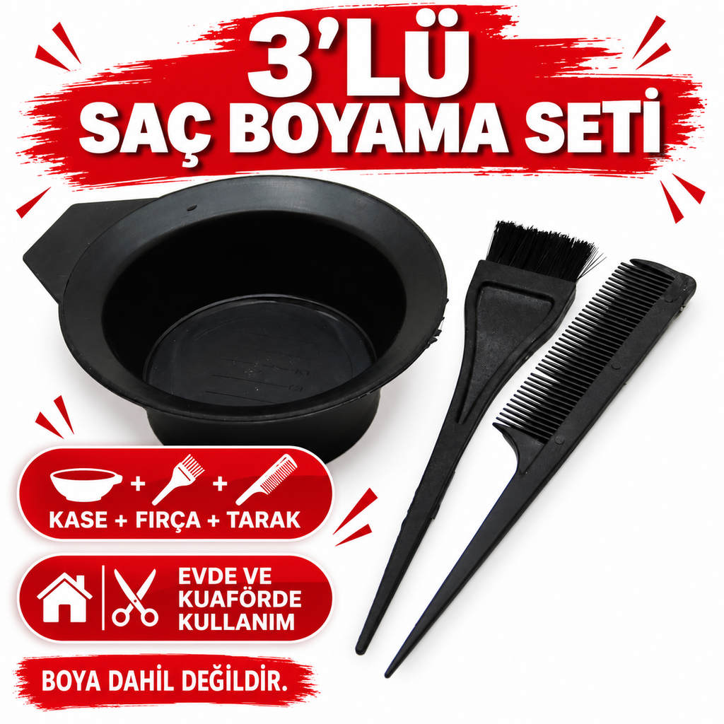 3'lü Saç Boyama Seti - Tarak - Fırça - Kase - Plastik - özellik ve kullanım bilgileri