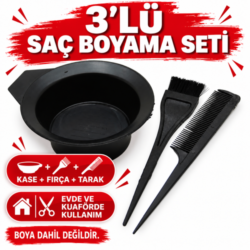 3'lü Saç Boyama Seti - Tarak - Fırça - Kase - Plastik - özellik ve kullanım bilgileri