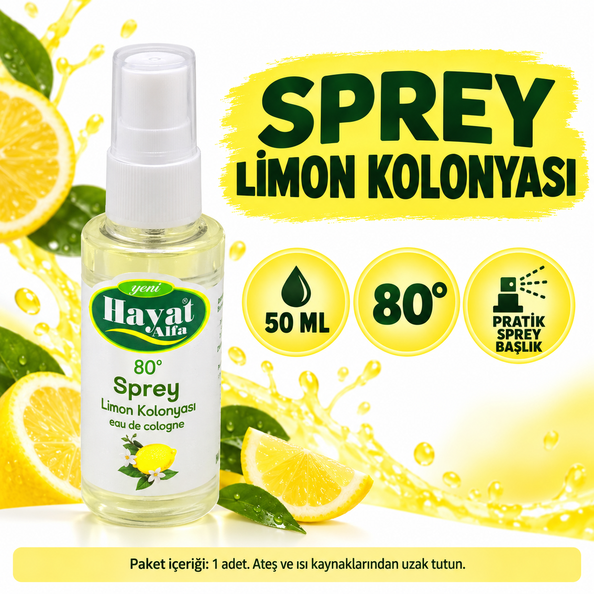Sprey Kolonya - 50 ml - Limon Kolonyası - 80° - özellik ve kullanım bilgileri