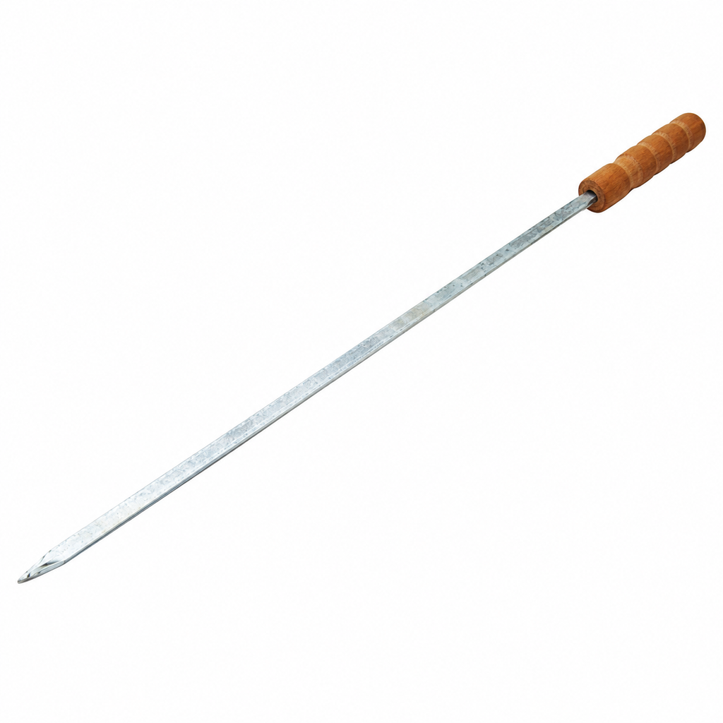 Ahşap Saplı Tavuk Şişi - Dar Yassı - Metal - 50 cm - ürün görünümü