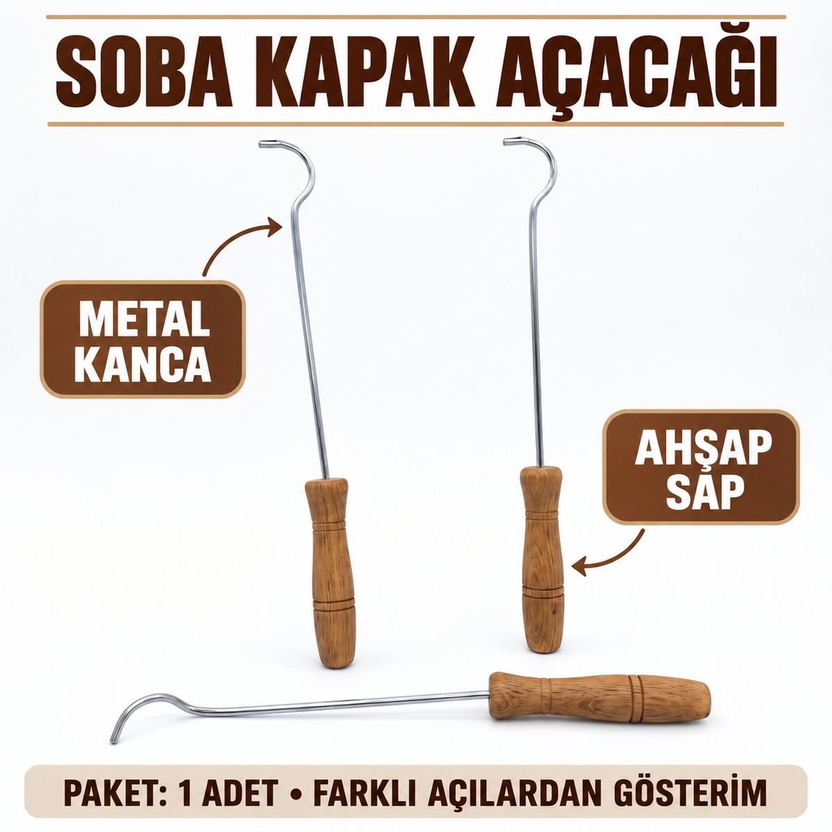 Metal Soba Kapak Açacağı - Ahşap Saplı - özellik ve kullanım bilgileri