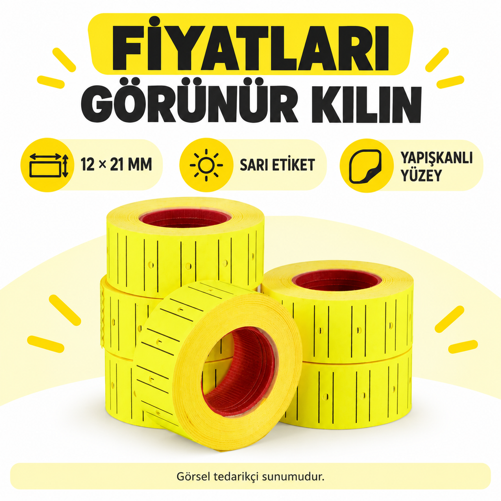 Sarı Fiyat Etiketi - 12x21 mm - Rulo - özellik ve kullanım bilgileri