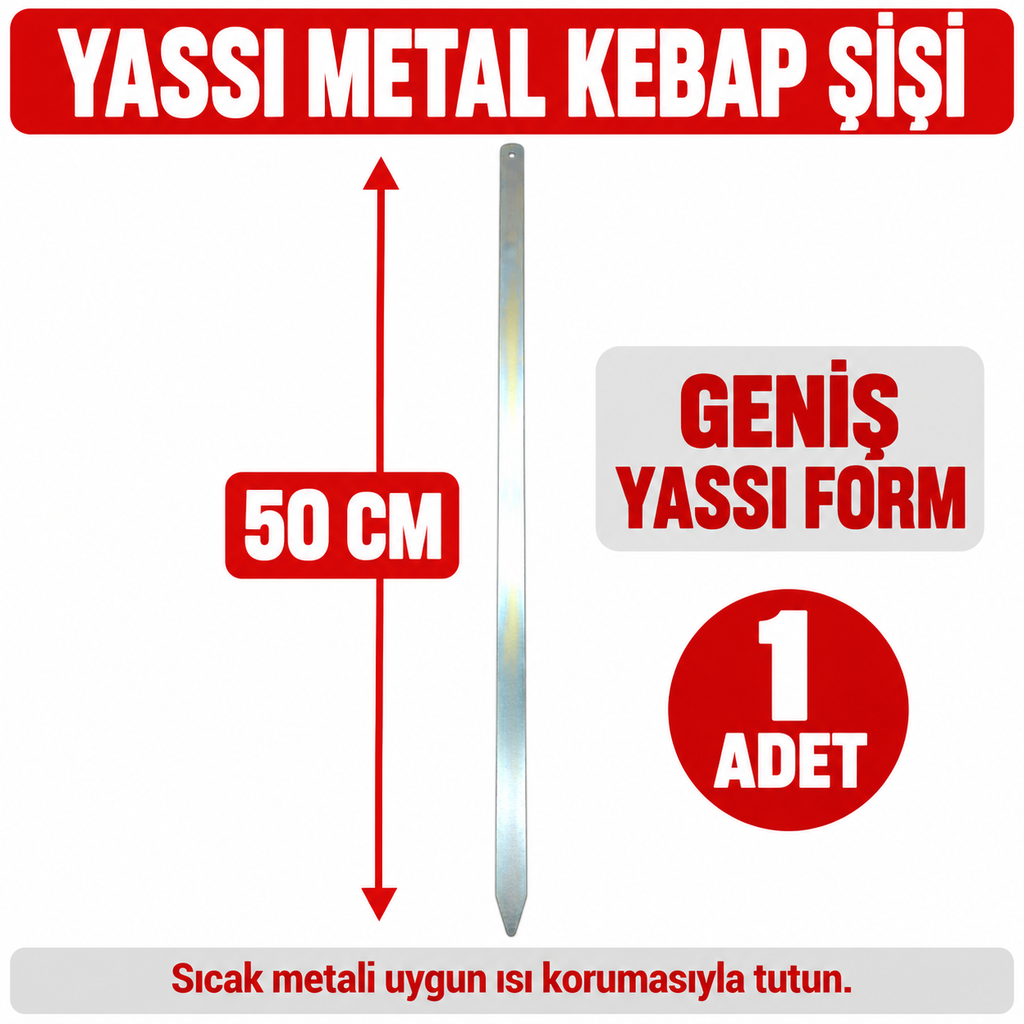 Geniş Yassı Metal Adana Kebap Şişi - 50 cm - özellik ve kullanım bilgileri