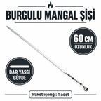 Dar Yassı Mangal Şişi - Burgulu Tasarım - 60 cm - Tavuk ve Kanat İçin - özellik ve kullanım bilgileri