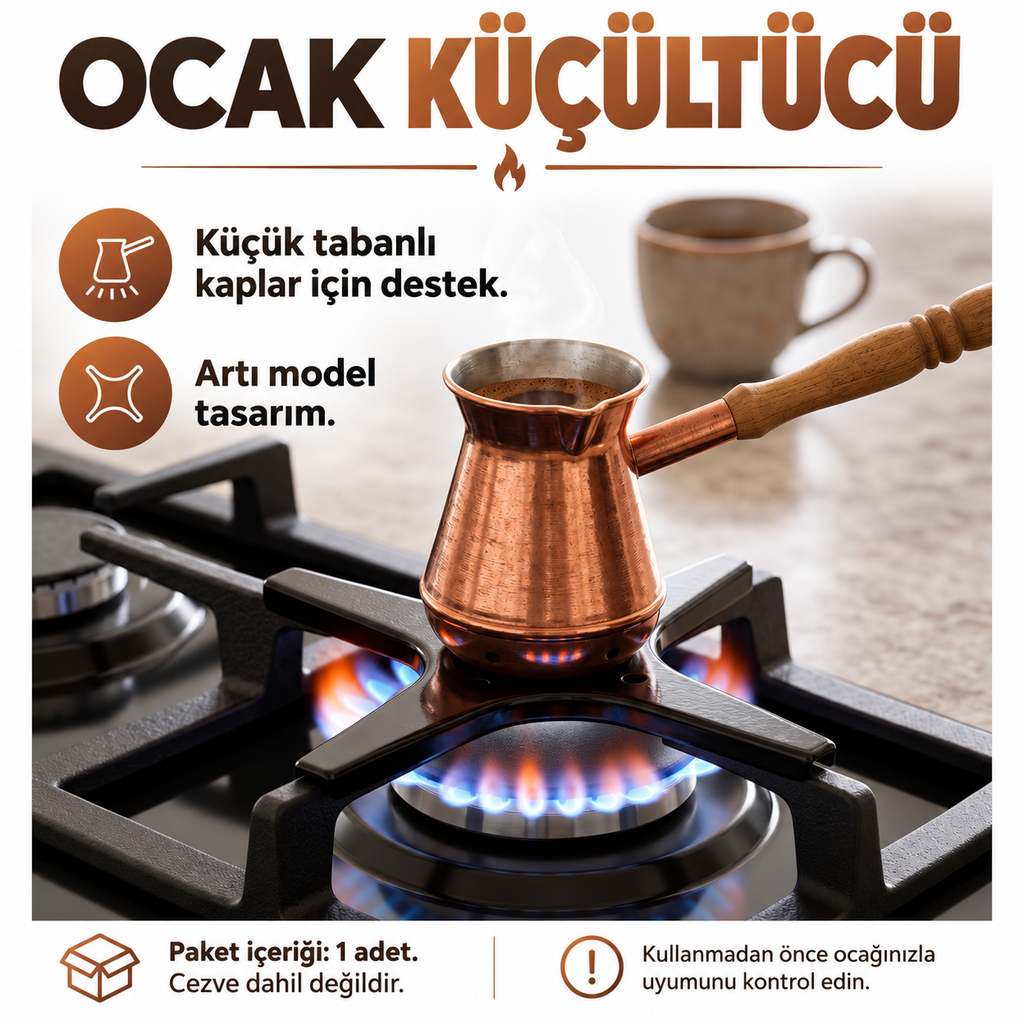 Ocak Küçültücü - Siyah - Paslanmaz - Artı Model - Emaye Cezvelik - özellik ve kullanım bilgileri