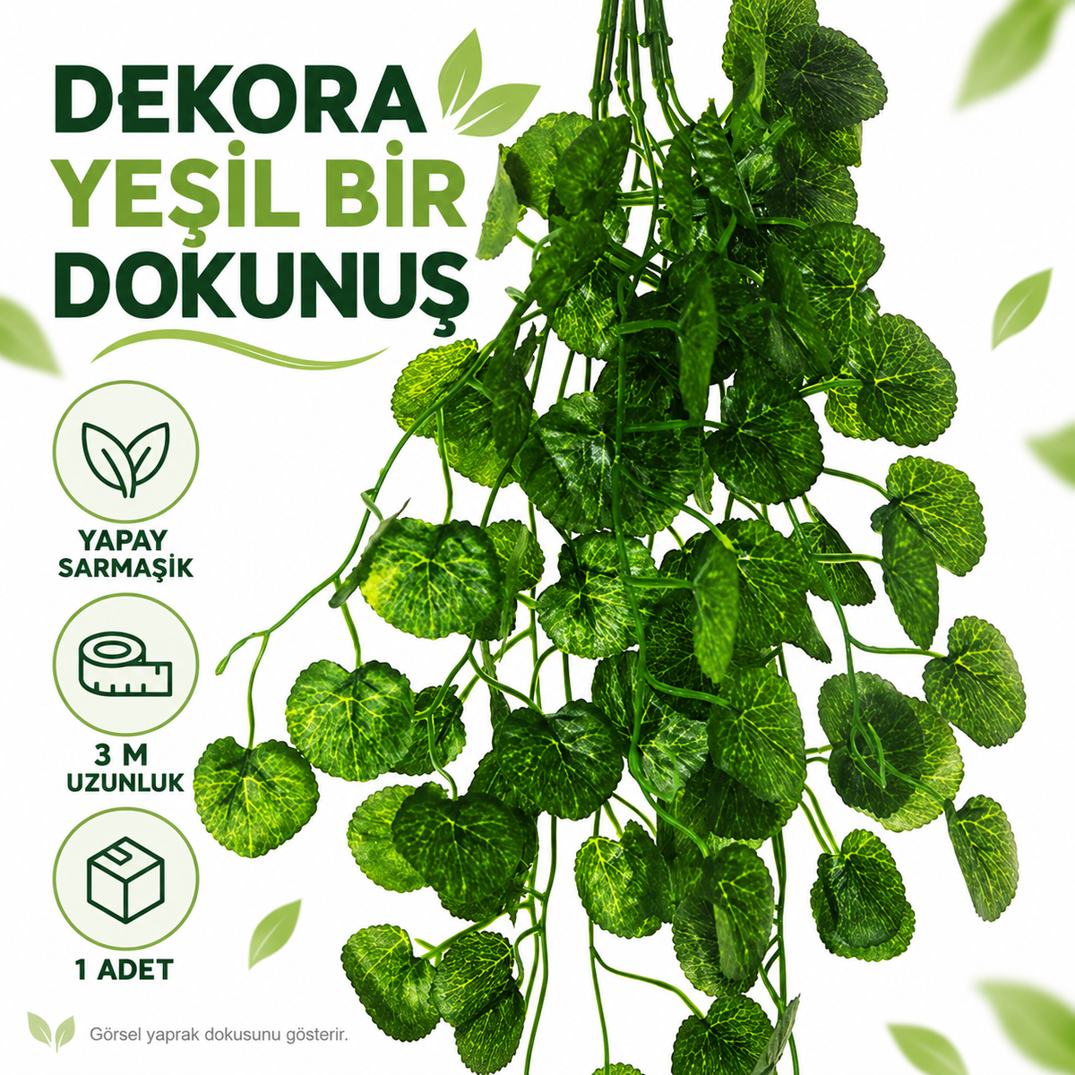 Yapay Sarmaşık Yaprak Dekorasyonu - Sarkıt Tasarım - 12x300 cm - özellik ve kullanım bilgileri