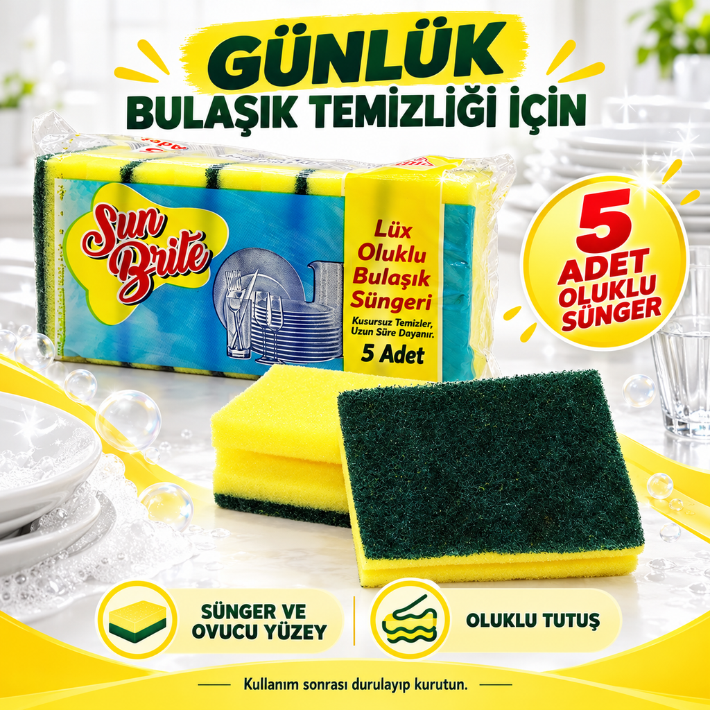 Bulaşık Süngeri Seti - 5 Adet - Oluklu - özellik ve kullanım bilgileri