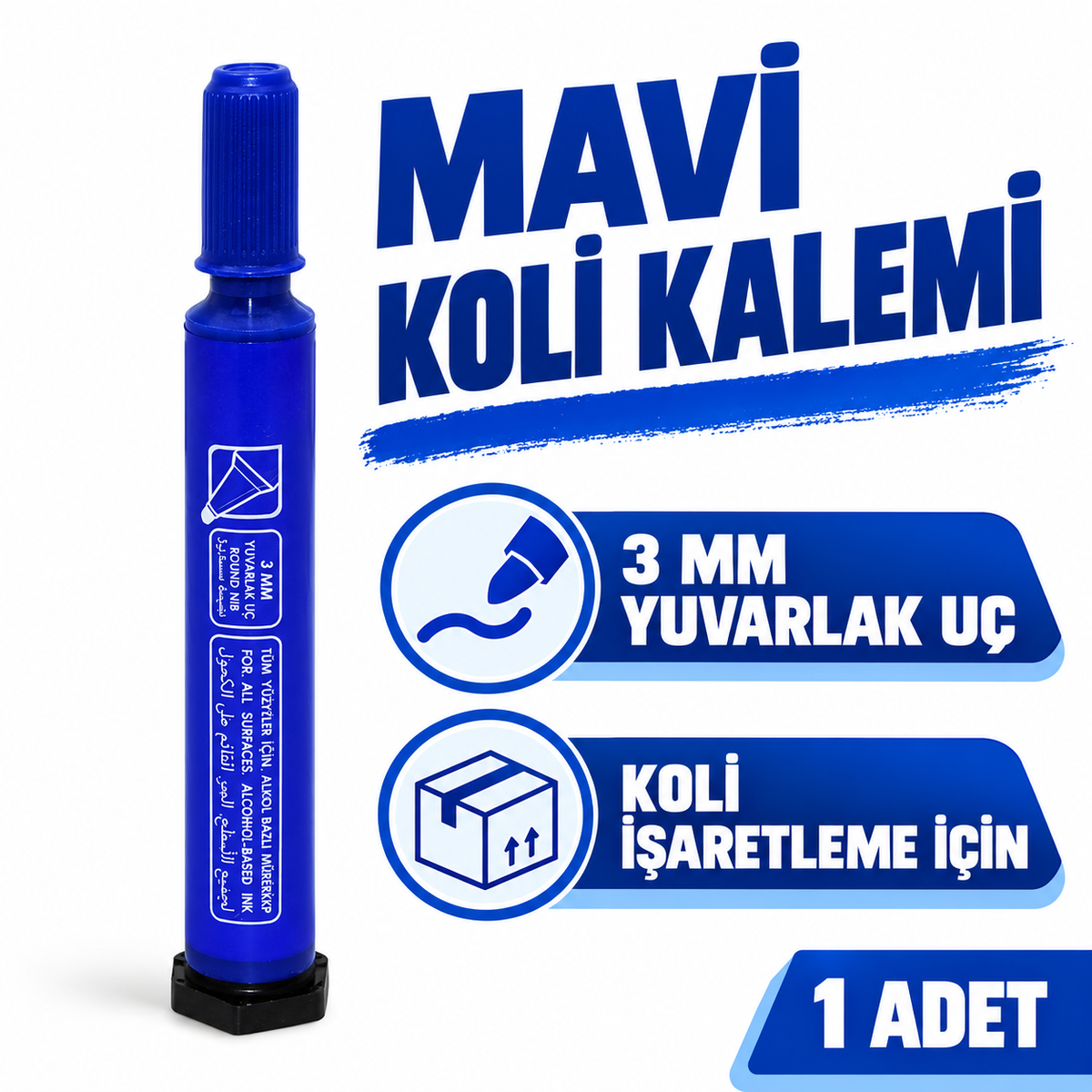 Mavi Koli Kalemi - Yuvarlak Uç - 3 mm - 1 Adet - özellik ve kullanım bilgileri
