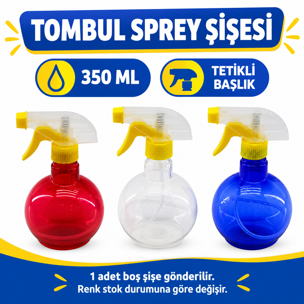 Şeffaf Tombul Boş Sprey Şişesi - 350 ml - Püskürtücü Başlık - Renkli - özellik ve kullanım bilgileri
