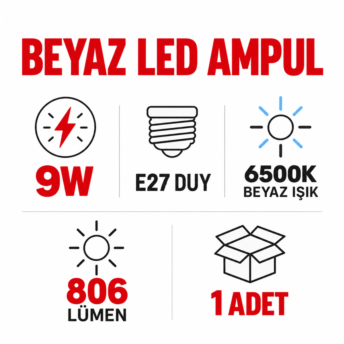 Beyaz Led Ampul - 9W - E27 Duy - özellik ve kullanım bilgileri