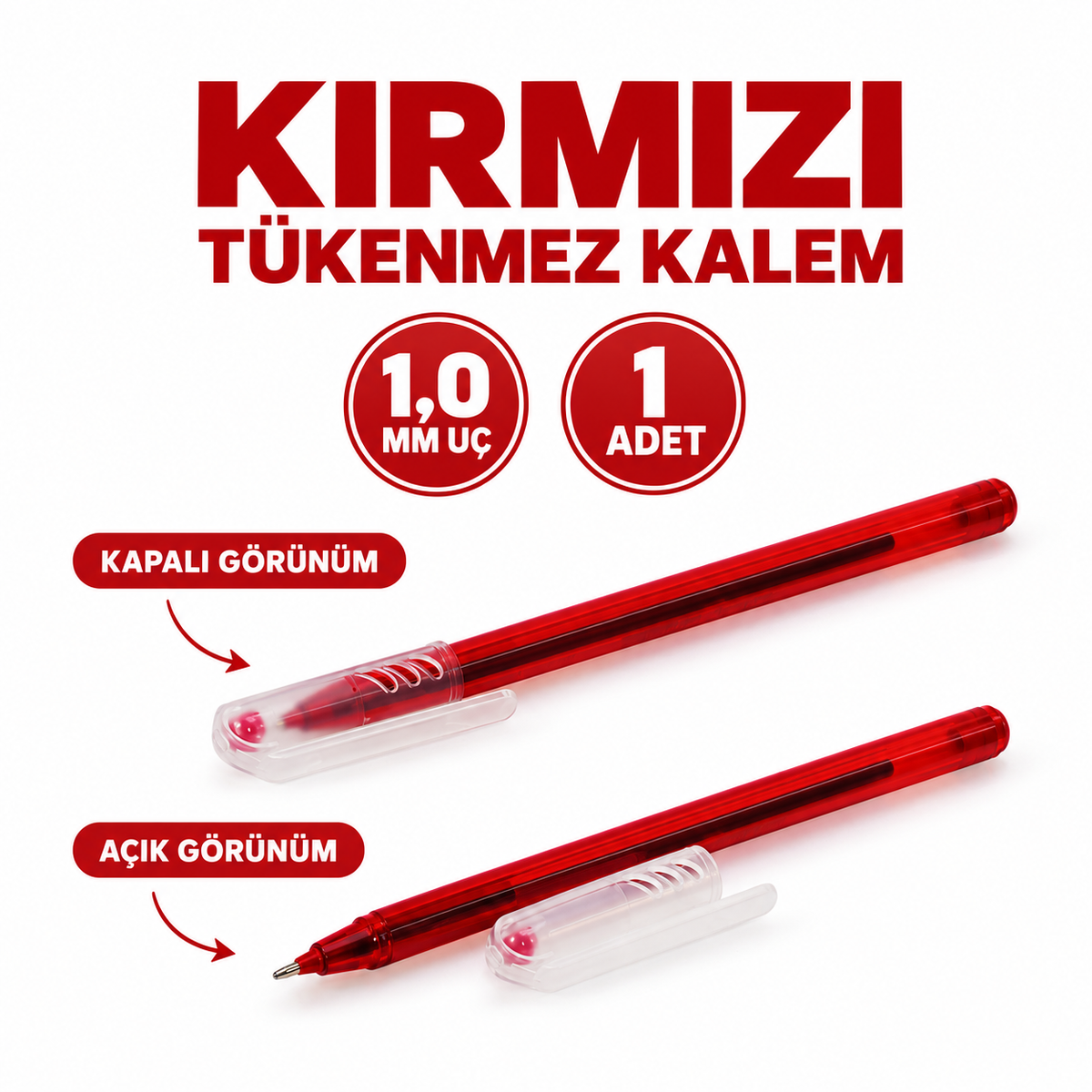 Tükenmez Kalem - Kırmızı Renk - 1.0 mm Medium Uç - özellik ve kullanım bilgileri