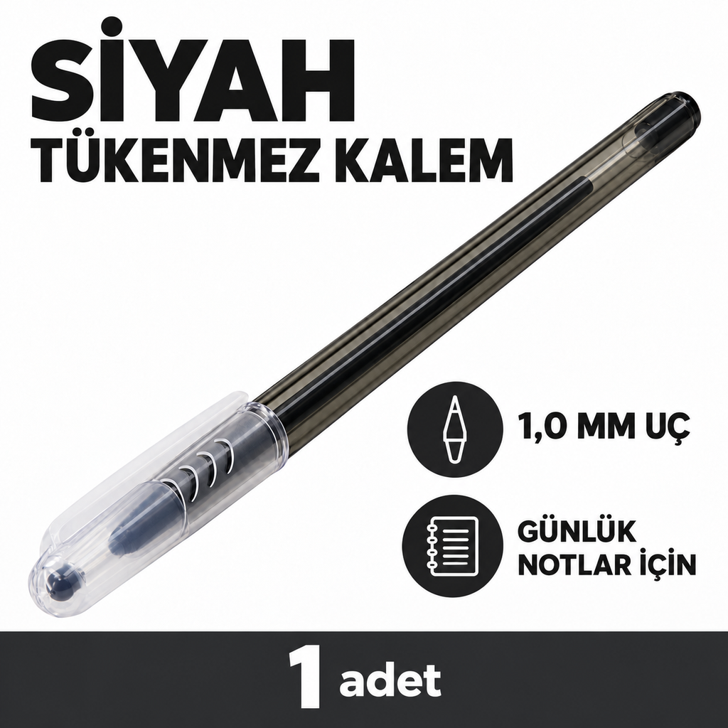 Tükenmez Kalem - Siyah Renk - 1.0 mm Medium Uç - 1 Adet - özellik ve kullanım bilgileri