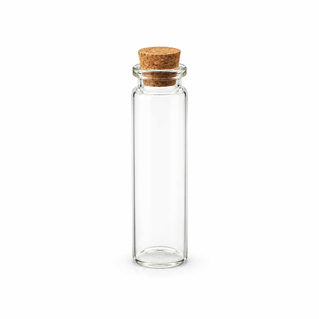 Boş Tüp Cam Şişe - 20 ml - Mantar Kapak - ürün görünümü