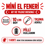 Mini Renkli El Feneri - Ay Dede ve Yıldız Desenli - Plastik - Pilli - özellik ve kullanım bilgileri